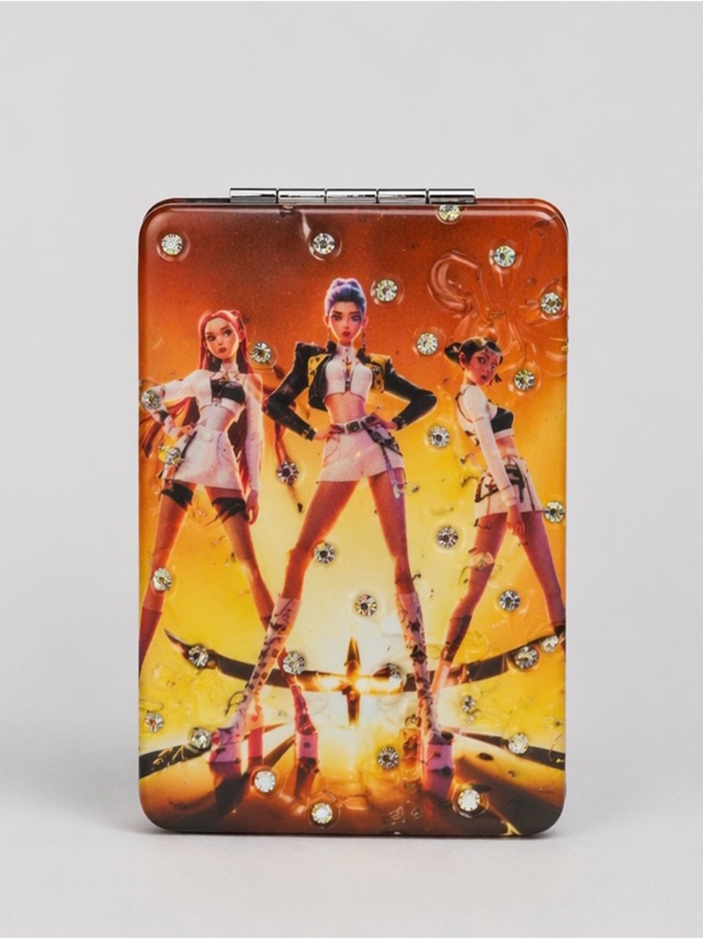 K-Pop Compact Folding Mirror Rhinestone Design Double Sided Standing Mirror - Picture 2 of 3